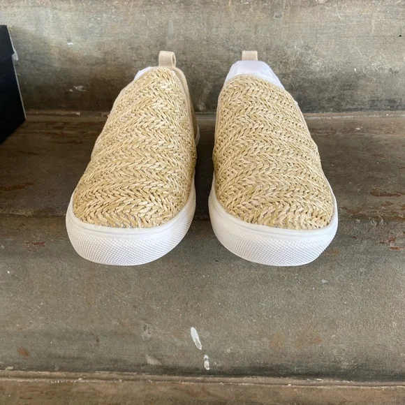 Nicole Miller Tonnille Beige Raffia Slip-On Sneakers - Picture 3 of 6
